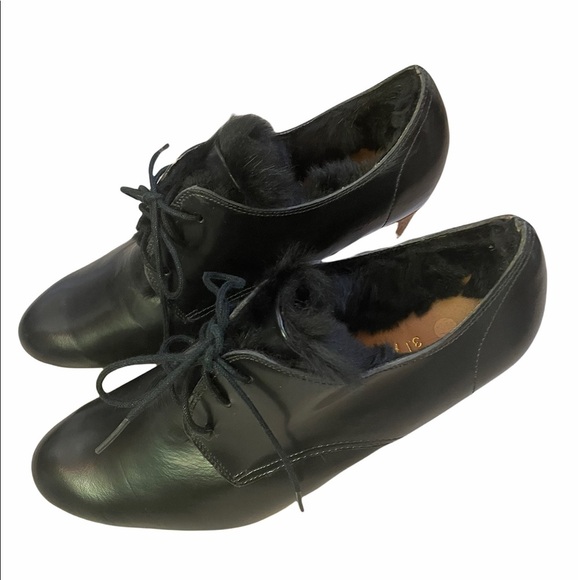 3.1 PHILLIP LIM Black Leather Fur Trim Wedge Platform Pumps Size 10 - Picture 7 of 11